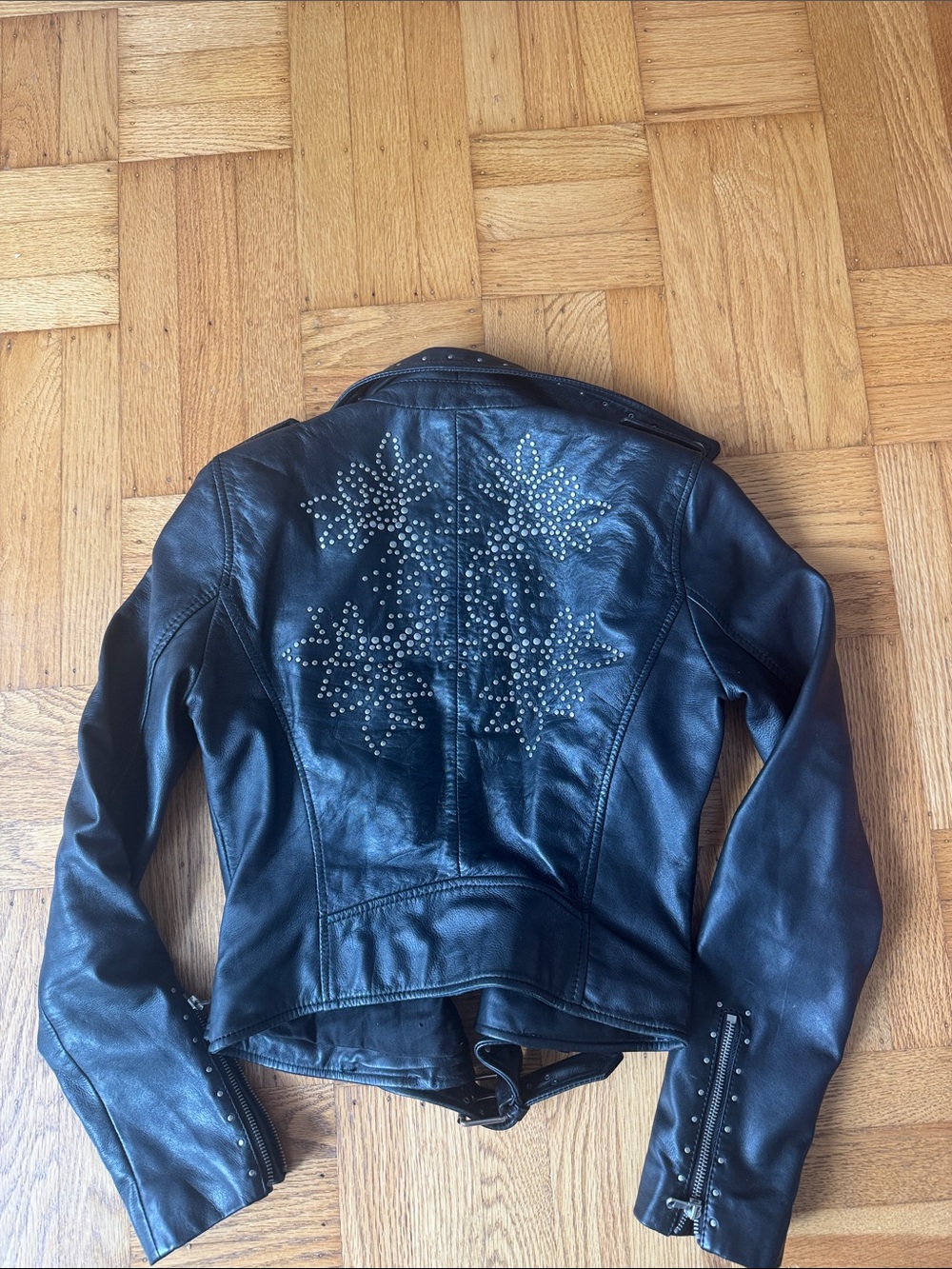 Zara Studded Moto Leather Jacket lamb size medium small
